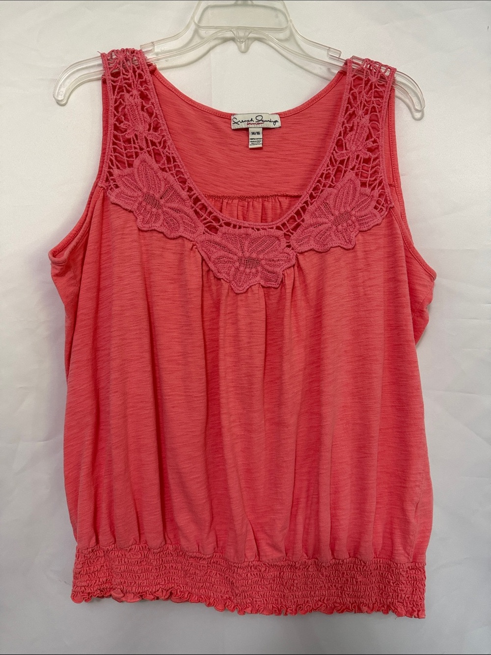Coral Crochet Trim Sleeveless Tank Top